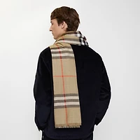Reversible Check Wool Silk Scarf in Sand/vole brown | Burberry® Official