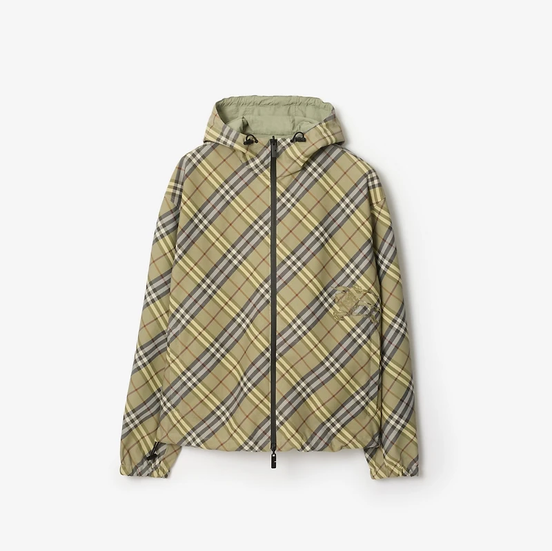 Reversible Check Hooded Jacket in Glade green - Men, Nylon | Burberry® Official