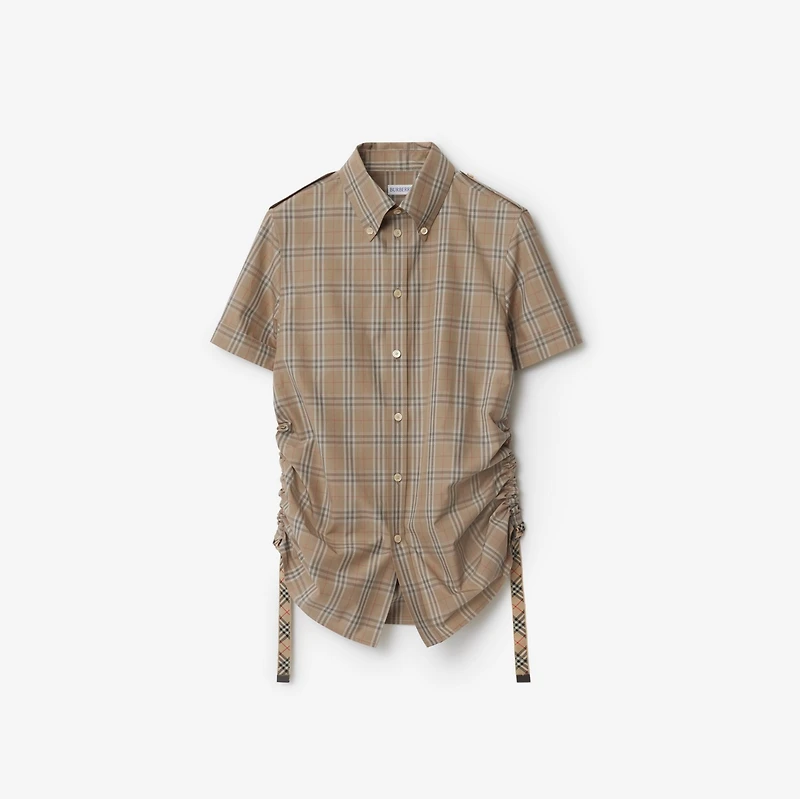 Slim Fit Check Cotton Shirt in Nut - Women | Burberry® Official