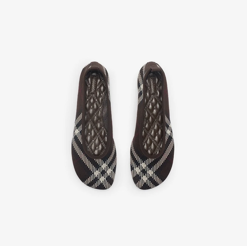 Check Knit Baby Ballerinas in Mahogany - Women | Burberry® Official