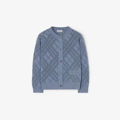 Pointelle Knit Cotton Cardigan in Steel blue | Burberry® Official