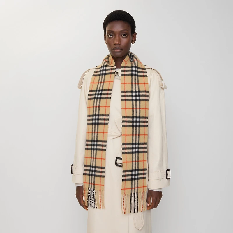 Narrow Check Cashmere Scarf in Sand | Burberry® Official