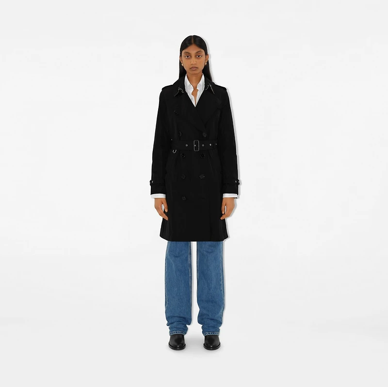 Mid-length Taffeta Kensington Trench Coat in Black - Women, Nylon | Burberry® Official