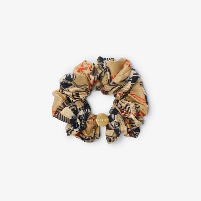Check Silk Scrunchie in Sand beige | Burberry® Official