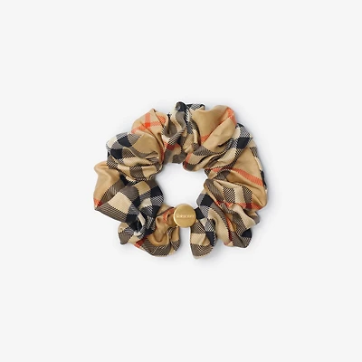 Check Silk Scrunchie in Sand beige | Burberry® Official