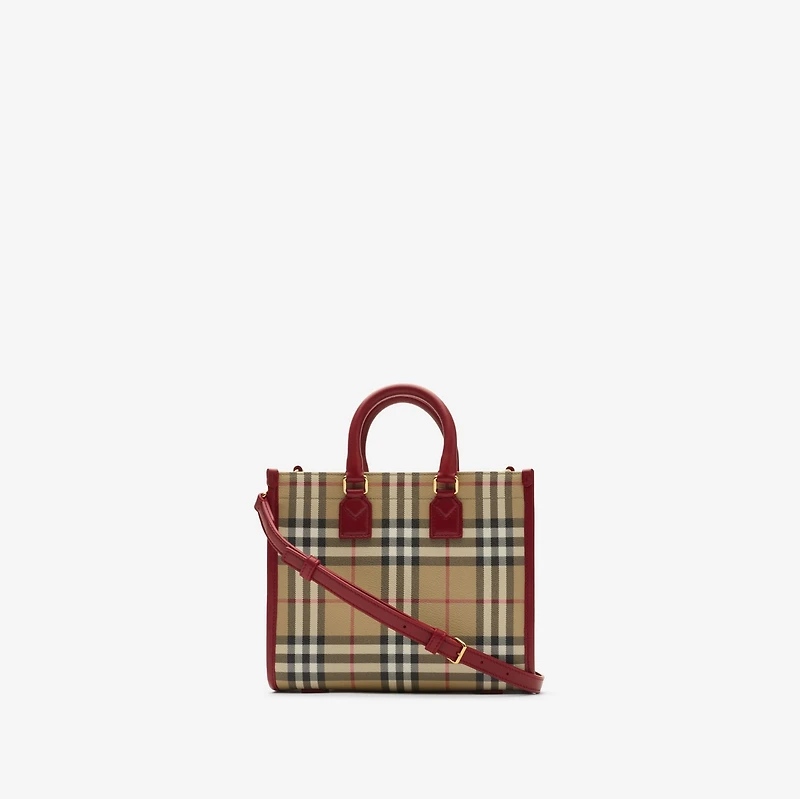 Mini Freya Tote in Archive beige/ruby red - Women | Burberry® Official