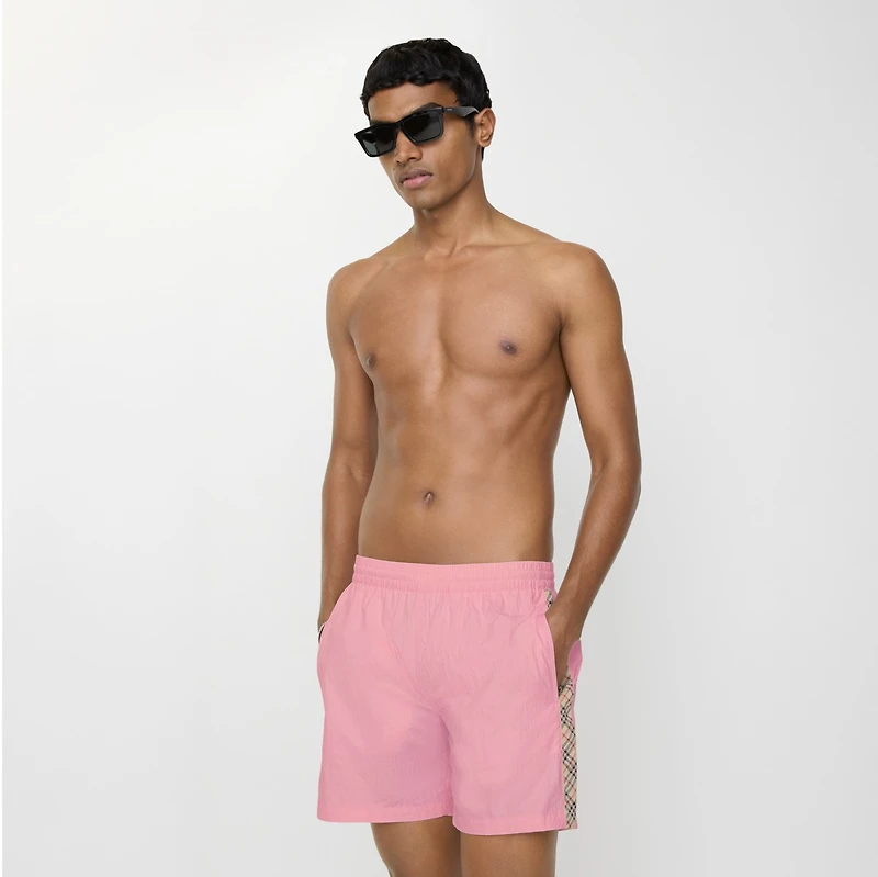 Check Trim Swim Shorts in Mallow pink - Men, Nylon | Burberry® Official