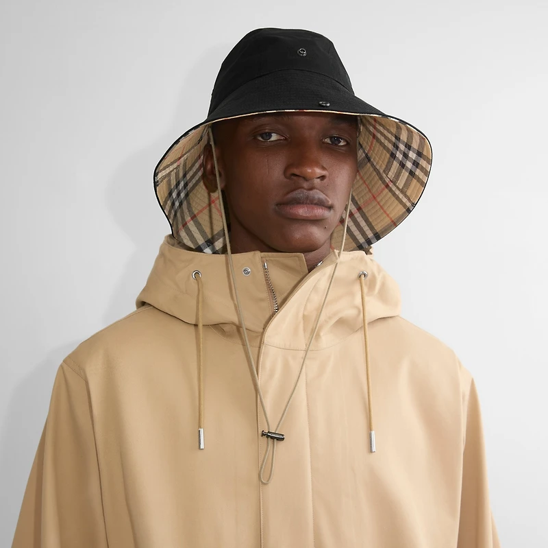 Check Brim Gabardine Hat in Black - Men | Burberry® Official