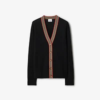 Icon Stripe Trim Wool Cardigan in Black - Women | Burberry® Official