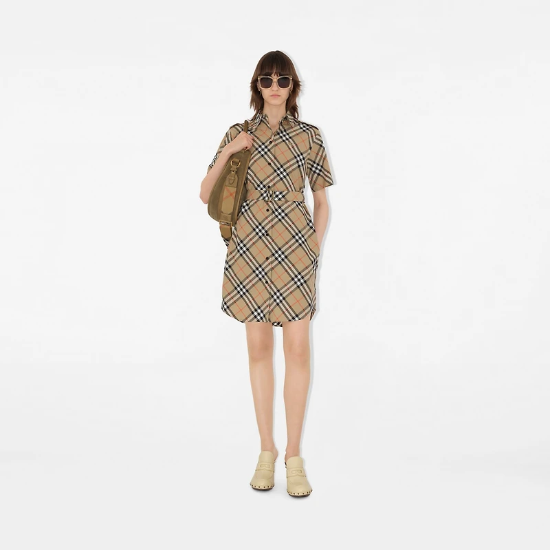 Check Cotton Shirt Dress in Sand - Women | Burberry® Official