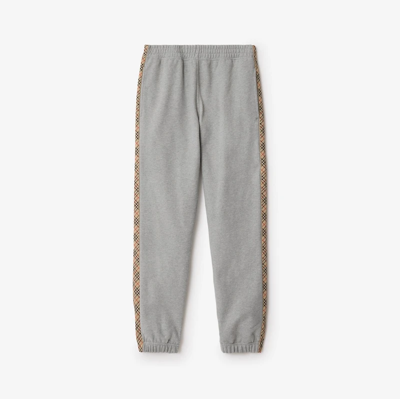 Check Trim Cotton Jogging Pants in Pale grey melange - Men | Burberry® Official
