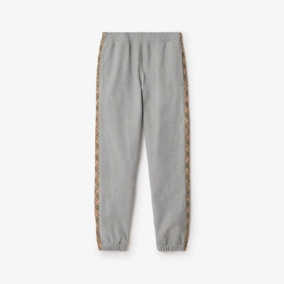 Check Trim Cotton Jogging Pants in Pale grey melange - Men | Burberry® Official
