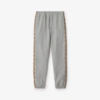 Check Trim Cotton Jogging Pants in Pale grey melange - Men | Burberry® Official