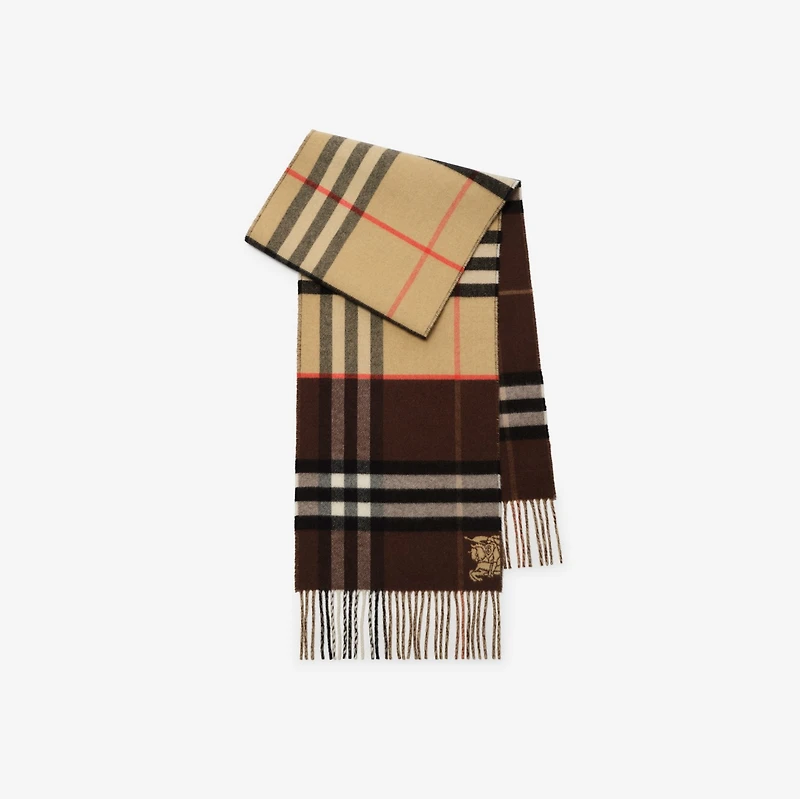 Contrast Check Cashmere Scarf in Sand beige/treacle brown | Burberry® Official
