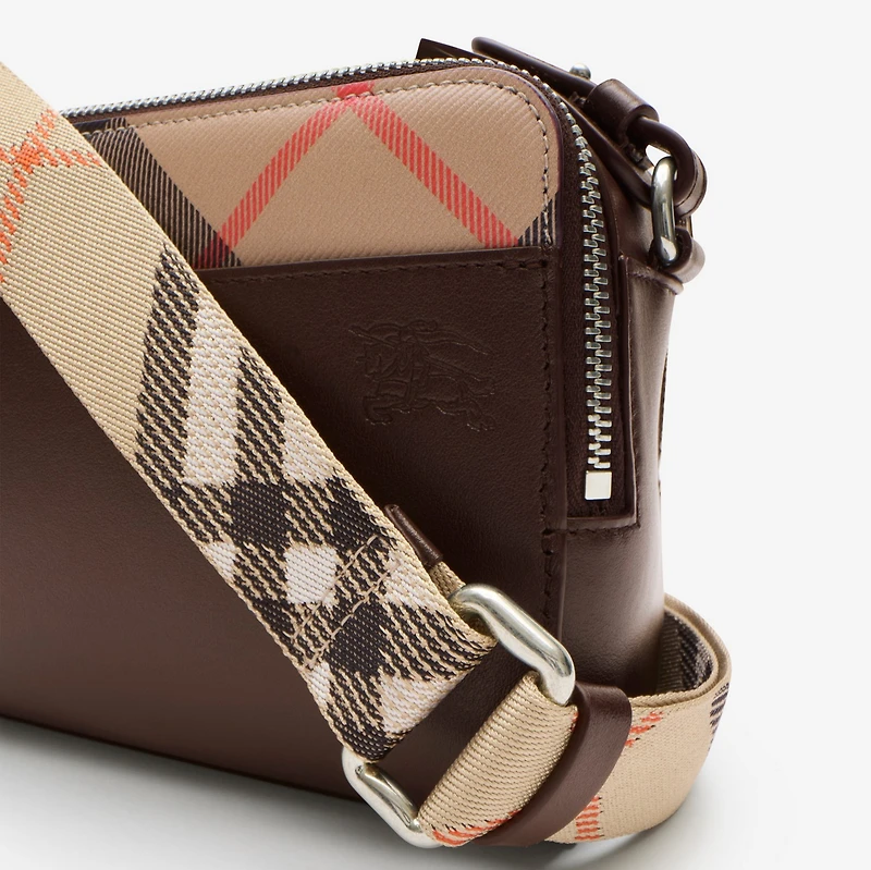 Pop Check Crossbody Bag in Peat brown/sand beige - Men, Leather | Burberry® Official