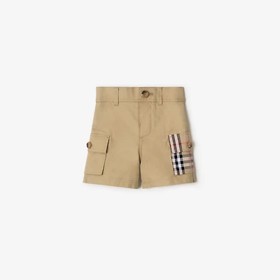 Check Trim Cotton Cargo Shorts in Sand beige | Burberry® Official