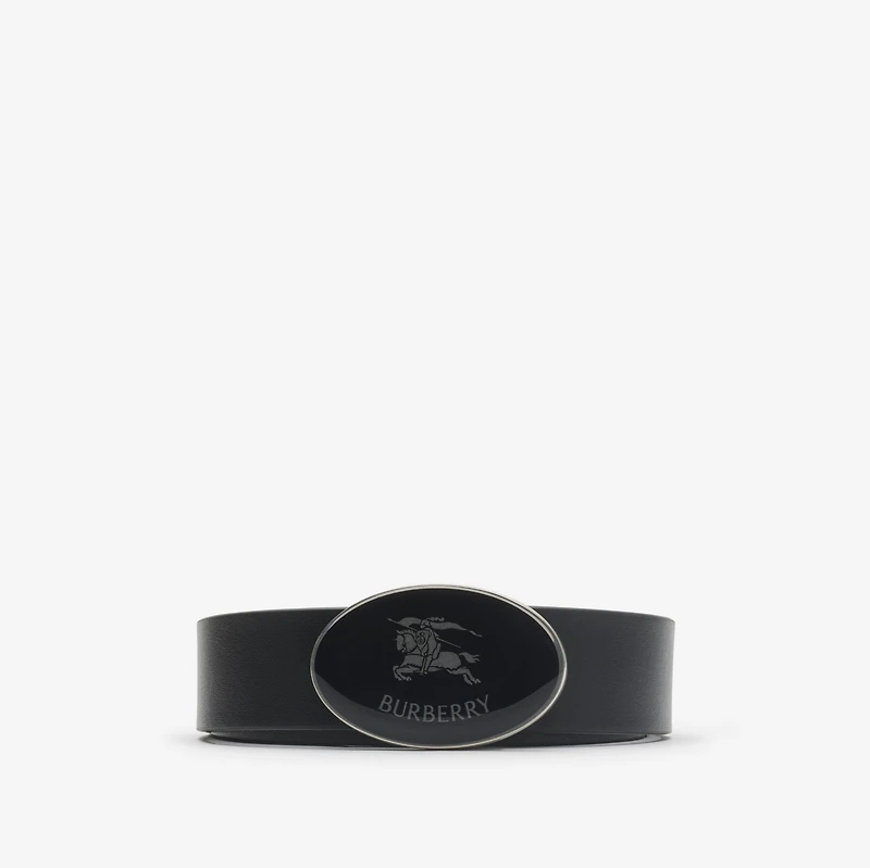 Reversible Check Oval Knight Stamp Belt​ in Sand/black - Men, Leather | Burberry® Official