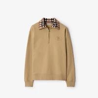 Check Collar Cotton Half-zip Sweatshirt in Flax beige - Men | Burberry® Official