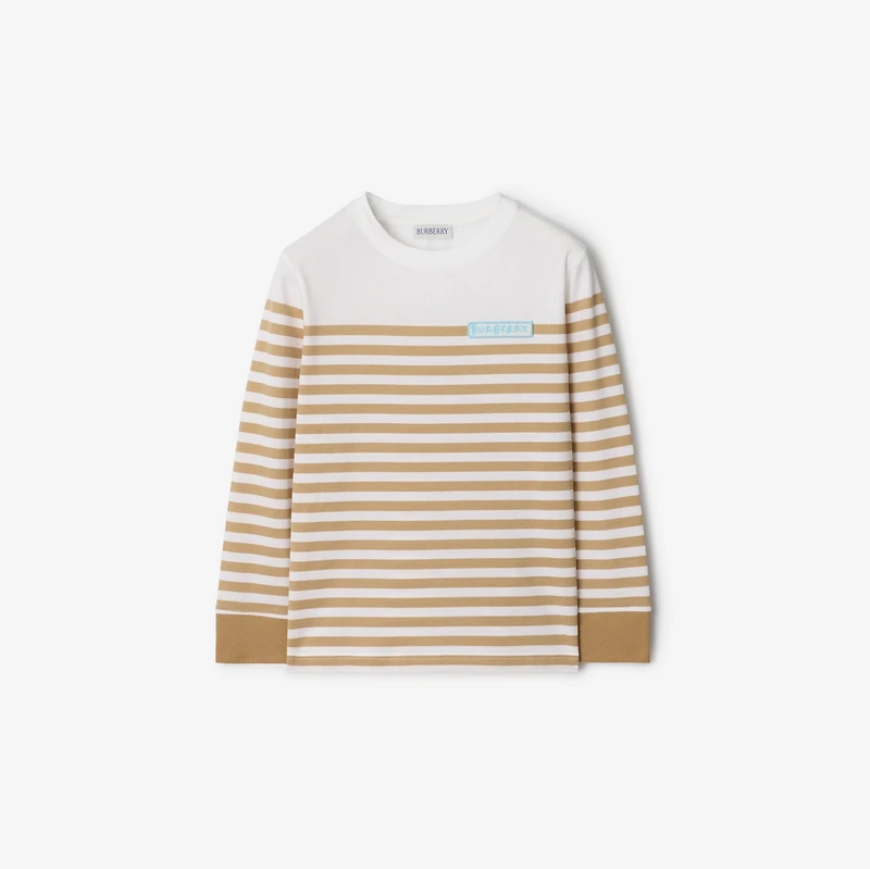 Long-sleeve Logo Stripe​ Cotton Top in Sand beige | Burberry® Official