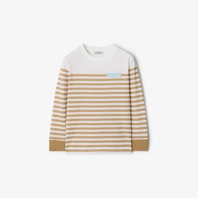 Long-sleeve Logo Stripe​ Cotton Top in Sand beige | Burberry® Official