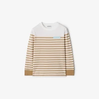 Long-sleeve Logo Stripe​ Cotton Top in Sand beige | Burberry® Official