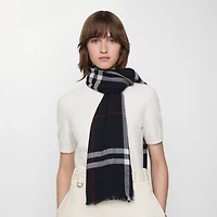Wide Check Wool Scarf in Ink | Burberry® Official