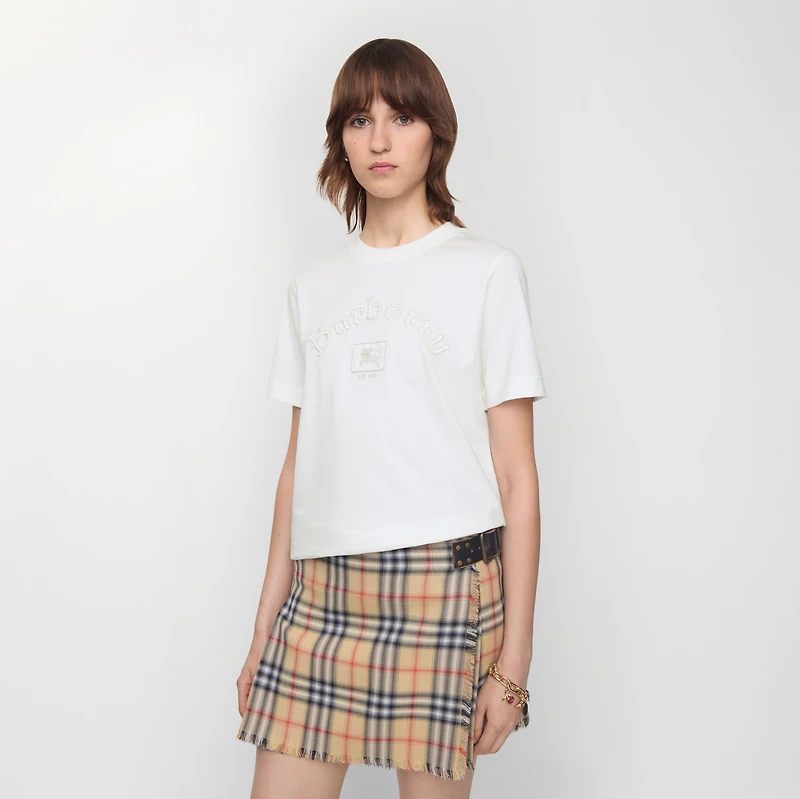Gothic Logo Cotton T-shirt in Chalk - Women | Burberry® Official