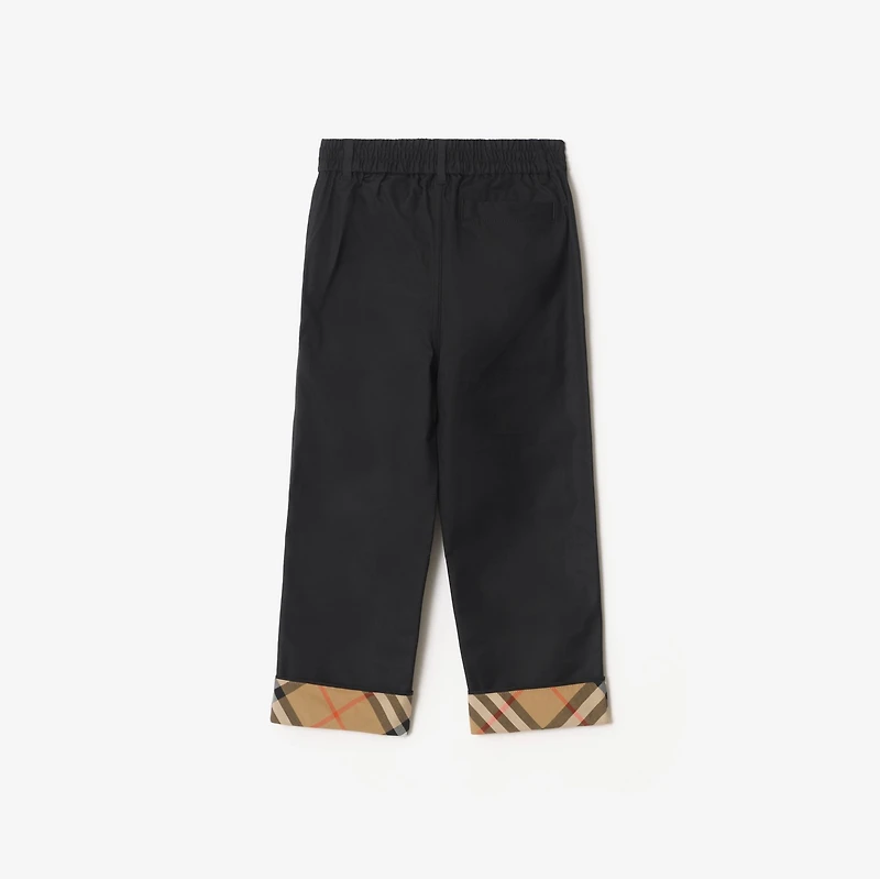 Check Turn-up Cotton Trousers in Black | Burberry® Official