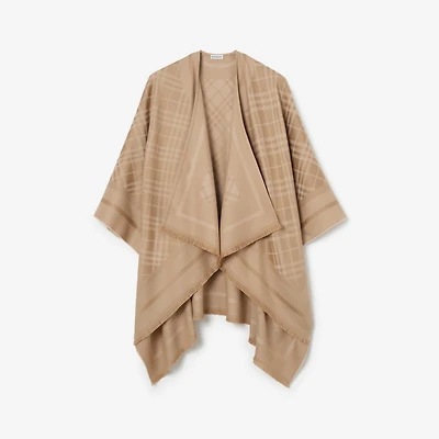 Check Wool Cashmere Cape in Finch beige | Burberry® Official