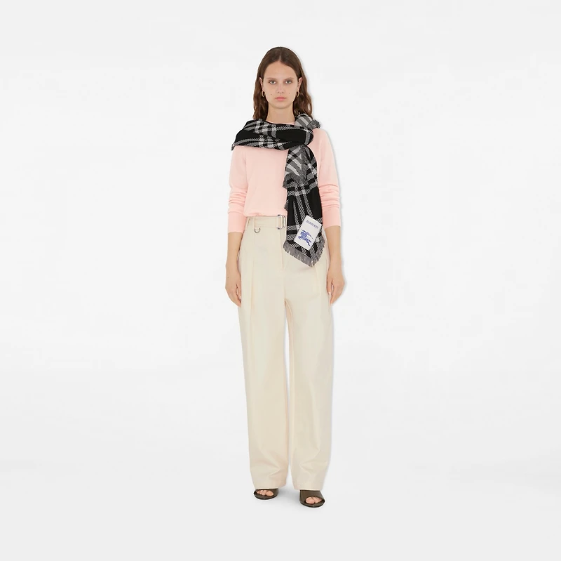 Wide Check Wool Silk Scarf in Black/calico | Burberry® Official