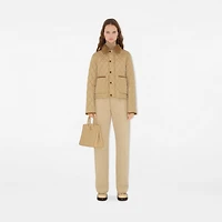 Cropped Quilted Nylon Jacket in Flax/sand