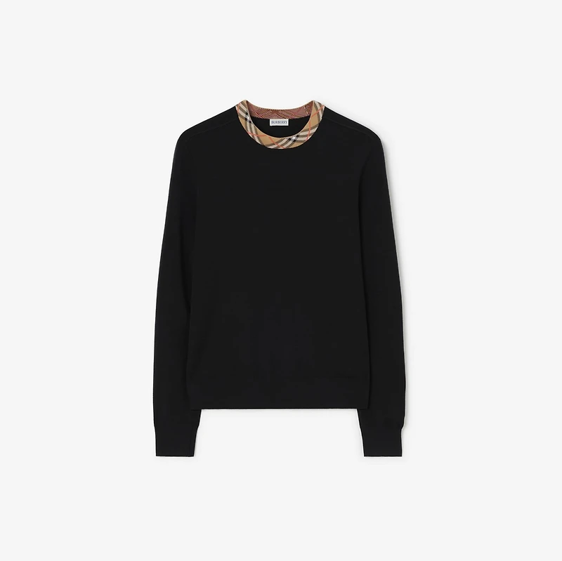 Check Trim Wool Sweater in Black - Men | Burberry® Official