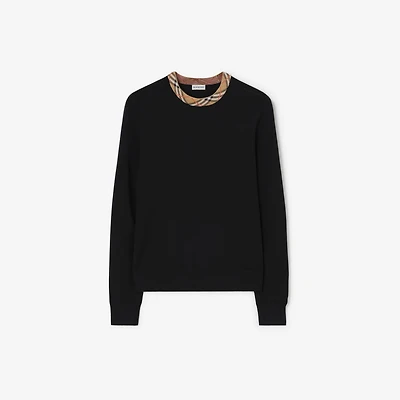 Check Trim Wool Sweater in Black - Men | Burberry® Official
