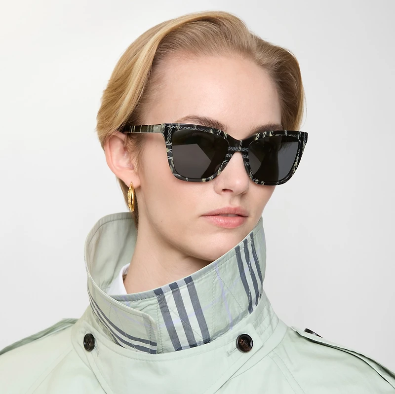 Check Square Sunglasses in Calico beige/grey - Women | Burberry® Official