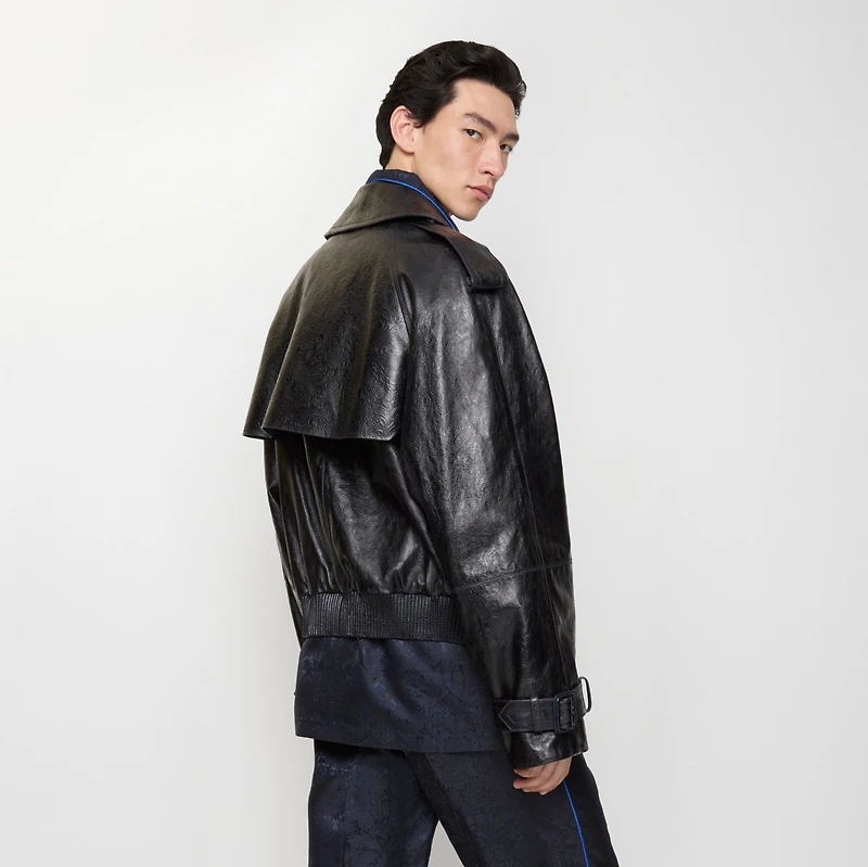 Cropped Embossed Leather Trench Jacket in Silhouette black - Men | Burberry® Official