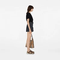 Belted Check Denim Shorts in Indigo - Women, Cotton | Burberry® Official