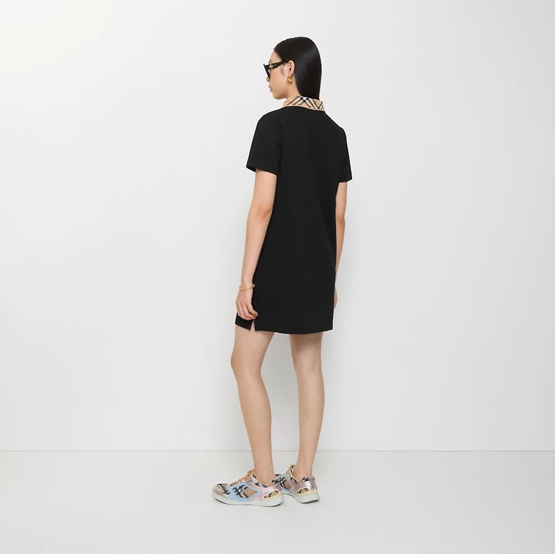 Check Collar Cotton Polo Shirt Dress in Black - Women | Burberry® Official