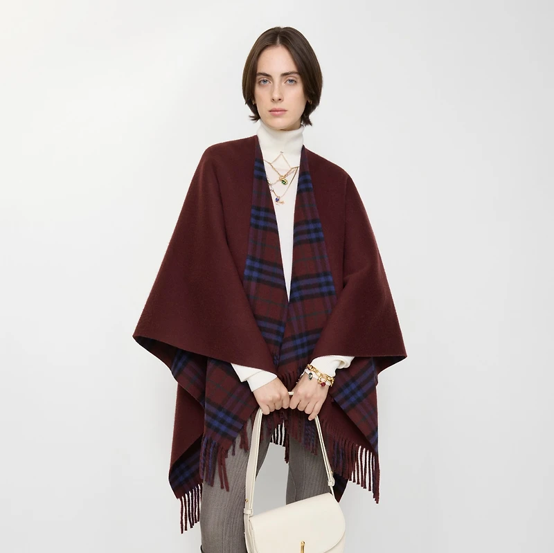 Reversible Check Wool Cape in Sash red | Burberry® Official