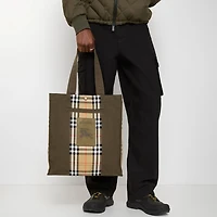 Check Trench Tote​ in Military green/sand beige - Men | Burberry® Official