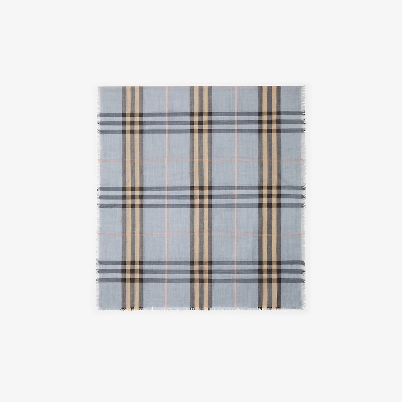 Reversible Check Wool Silk Scarf in Wave blue/pebble beige | Burberry® Official