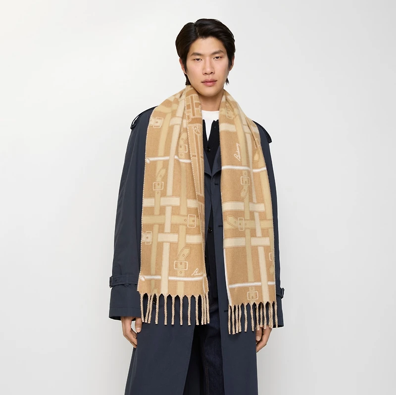 Belt Check Cashmere Scarf in Finch beige | Burberry® Official