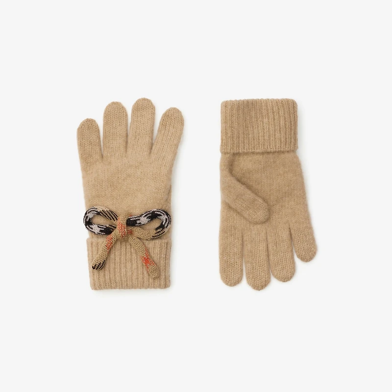 Check Bow Wool Cashmere Gloves in Oatmeal melange - Children | Burberry® Official