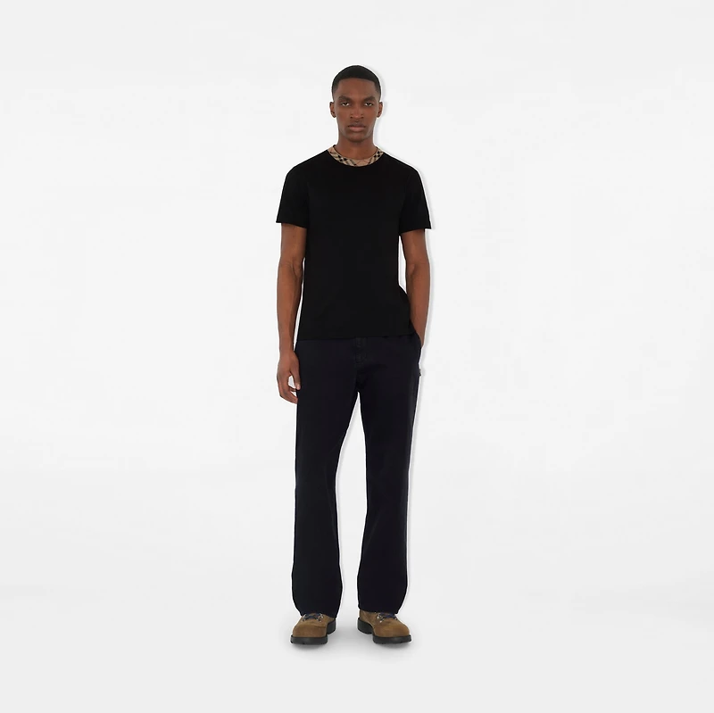 Check Trim Cotton T-shirt in Black - Men | Burberry® Official