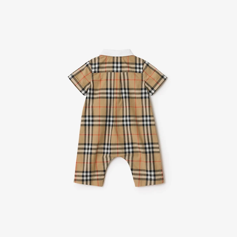 Check Cotton Playsuit in Sand beige - Children | Burberry® Official