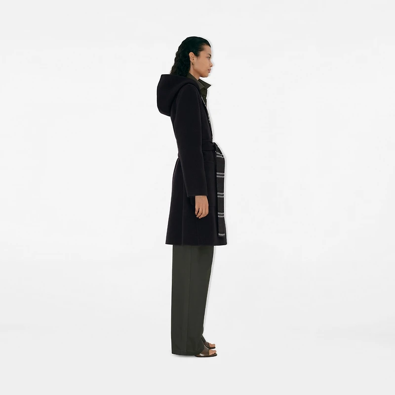 Reversible Wool Hooded Wrap Coat in Black/snug - Women | Burberry® Official