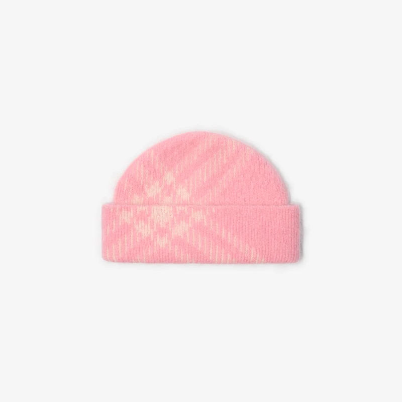 Check Mohair Wool Blend Beanie in Sugar pink - Men | Burberry® Official