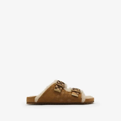 Check Shearling Urchin Sandals in Jute beige - Women | Burberry® Official