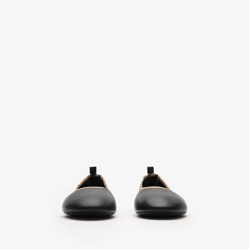 Check Trim Leather Robin Ballerinas in Black - Women | Burberry® Official