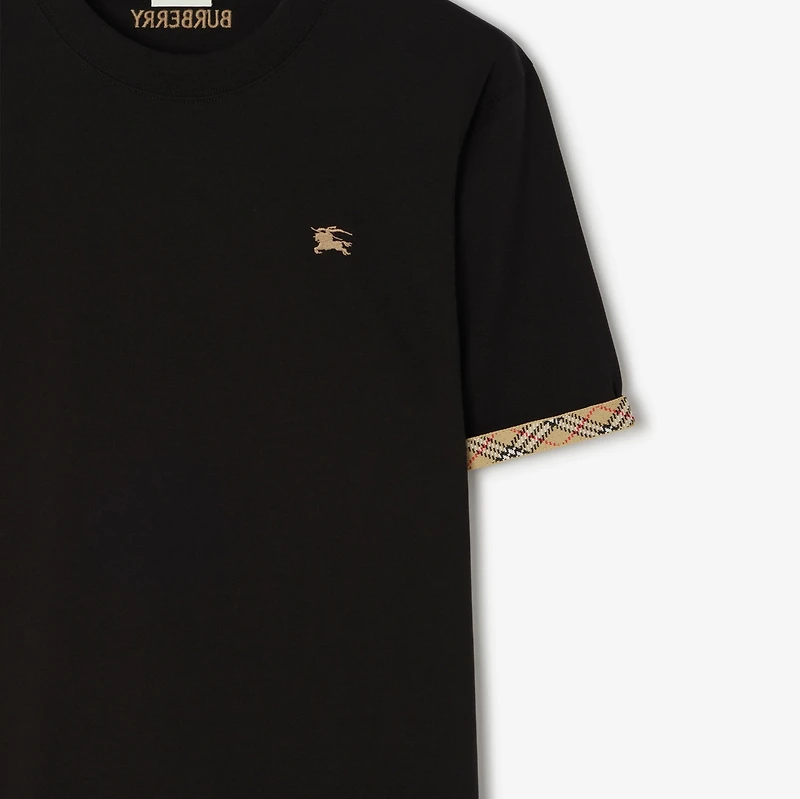 Check Trim Cotton T-shirt in Black - Men | Burberry® Official