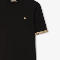 Check Trim Cotton T-shirt in Black - Men | Burberry® Official